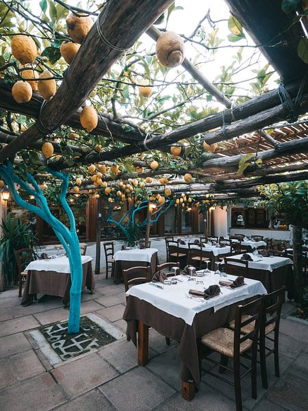 Italiaans restaurant op Procida ondereen pergola van citroenbomen van Michiel Dros