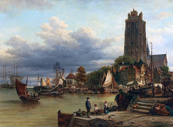 Stadt- und Hafenansicht von Dordrecht, elias pieter van bommel - 1889