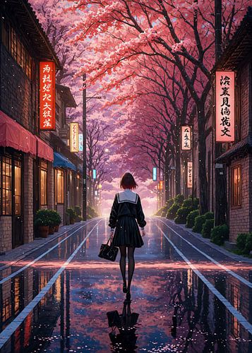 Anime Girl Cherry Blossom Sakura Spring Tokyo Street Japan