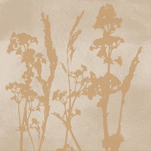 Zomerbloemen. Wabi-sabi botanische kunst in zand, wit, oker