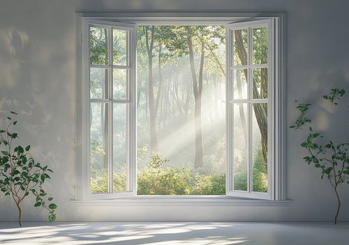 uitzicht op het bos vanuit de woonkamer