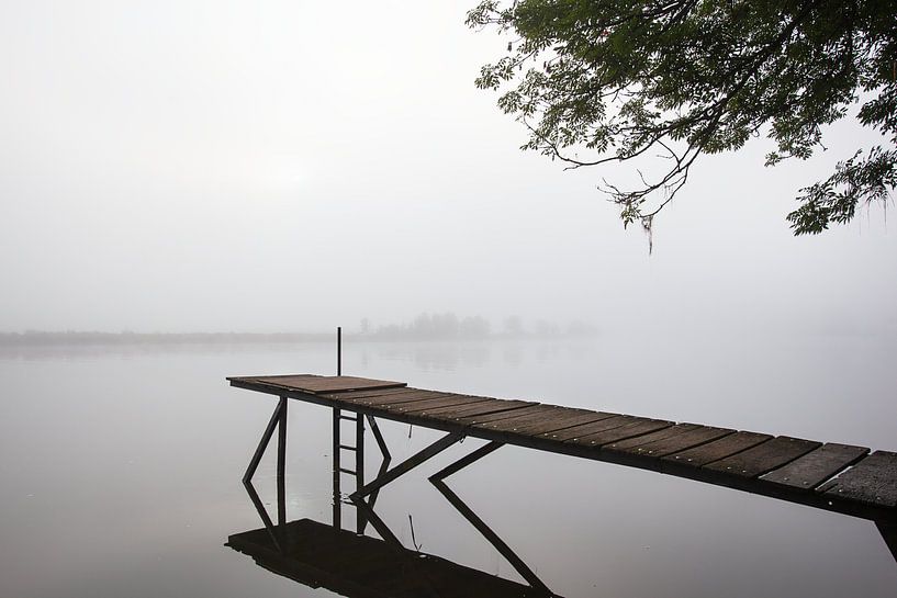 Jetty in the Maas during fog by Peter de Kievith Fotografie