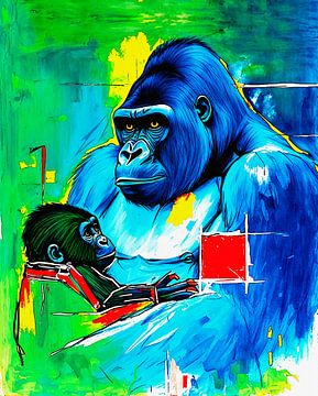 Vrouwtjesgorilla met babygorilla van Liona Toussaint