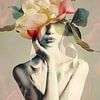 Surrealistisch portret van vrouw met bloemendecoratie van Color Square