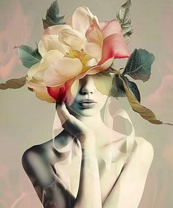 Surreales Porträt einer Frau mit Blumenschmuck