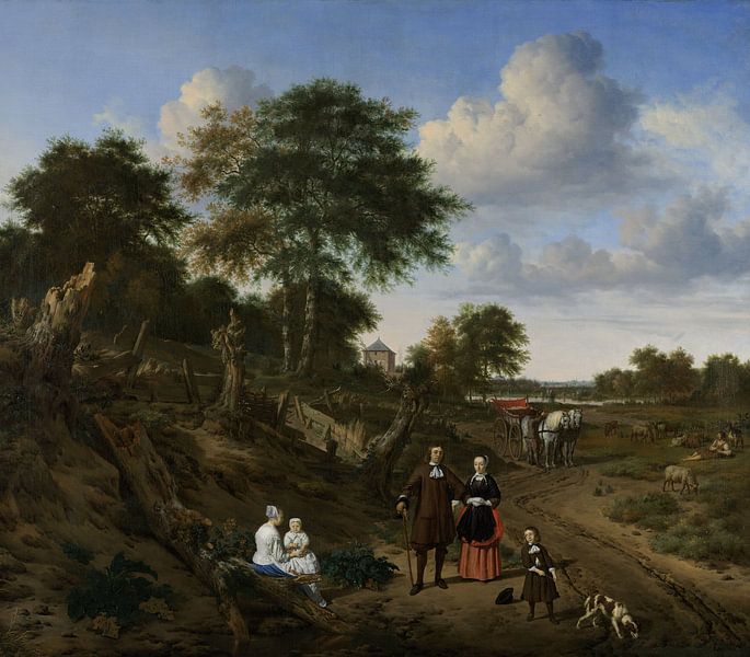 Echtpaar in landschap, Adriaen van de Velde, 1667 van Schilders Gilde