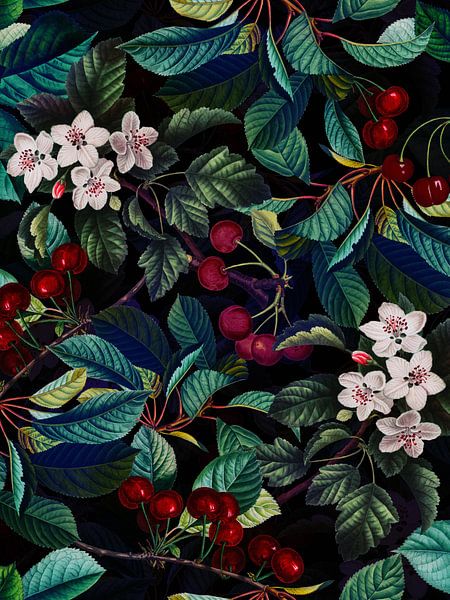 Midnight Cherry Garden van Floral Abstractions