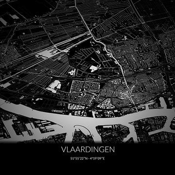 Zwart-witte landkaart van Vlaardingen, Zuid-Holland. van Rezona