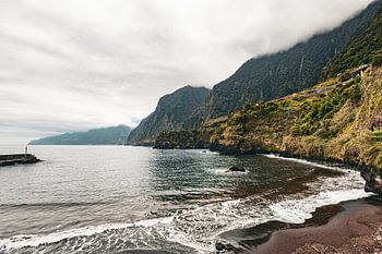 The black sandy beach at Seixal Beach, Madeira
