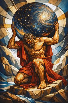 Atlas Griekse titan illustratie. van Galerij Hoppenbrouwers
