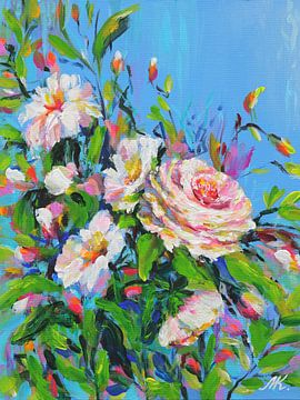 Flowers - White Flowers in Blue Light by Marina Kozyr