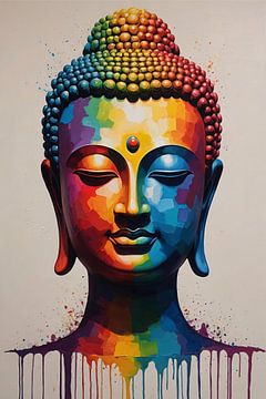 Sérénité colorée : un portrait moderne de Bouddha sur De Muurdecoratie