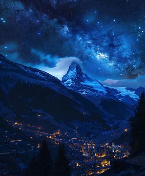 Nachtverlichting in de Alpen van fernlichtsicht