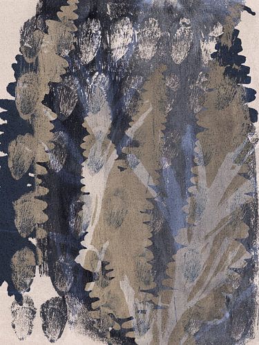 Neutrale kunst met varens en organische vormen