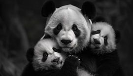 Panda family panorama black-and-white by TheXclusive Art