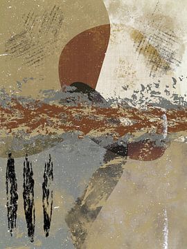 Modern abstract artwork with shapes, lines and textures in brown, rust, grey and beige colours by Imaginative