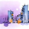 Aquarell-Architekturskizze von Ariadna de Raadt-Goldberg