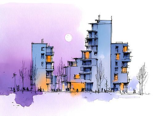 esquisse architecturale à l'aquarelle