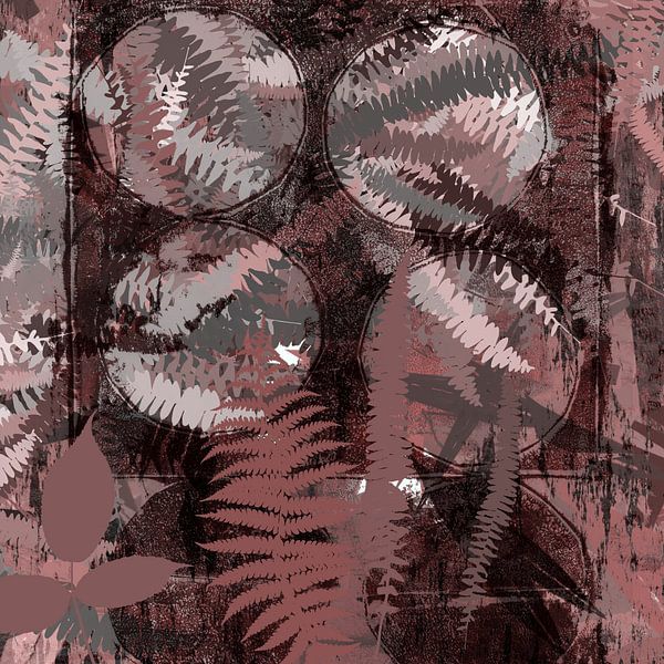 Moderne abstrakte botanische Kunst. Farnblätter in Braun und Rost von Dina Dankers