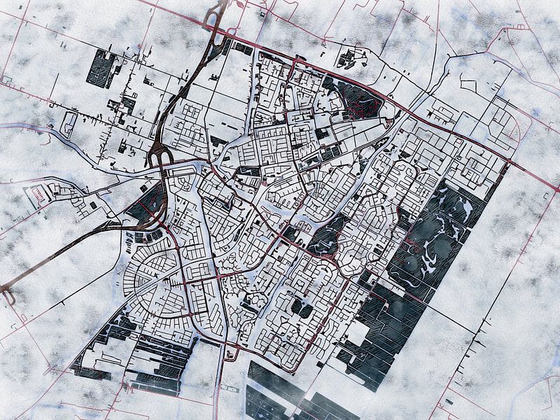Map of Purmerend with the style 'White Winter' by Maporia