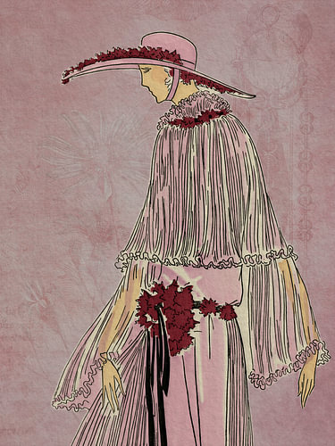 Retro fashion illustration of an elegant woman wearing a hat