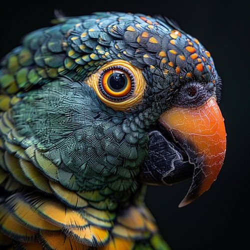 Colorful Parrot Close-Up Showing Intricate Facial Feathers