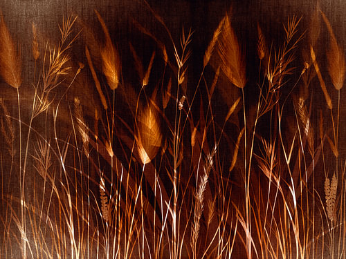 Modern abstract graslandschap in okerbruin