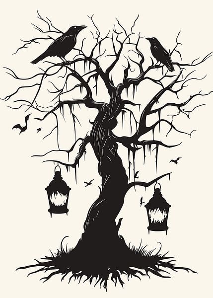 Mystischer Baum mit Raben und Laternen von Pixelbull Design
