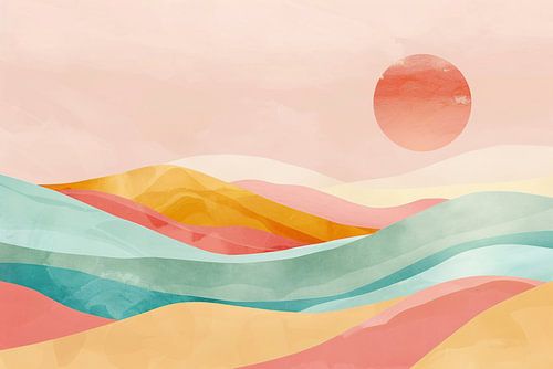 Abstracte pastelkleuren landschap met glooiende heuvels