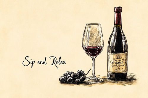 Impression d'art bouteille de vin et verre