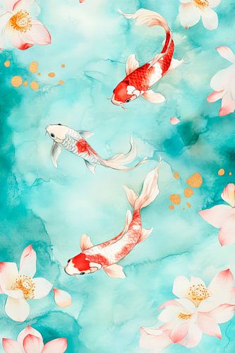 Koivissen in bloeiend water - aquarel