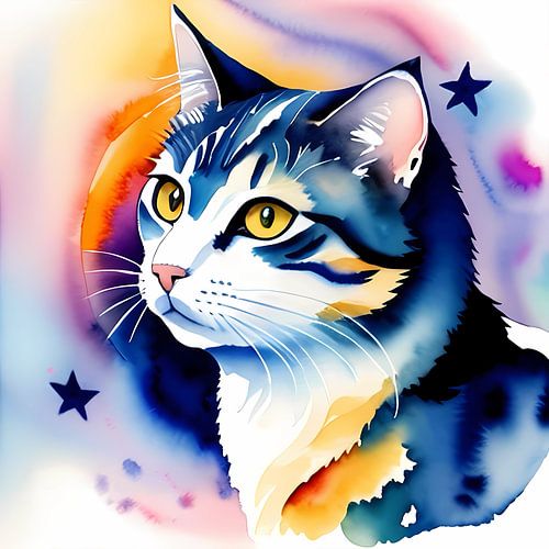 Chat domestique à l'aquarelle