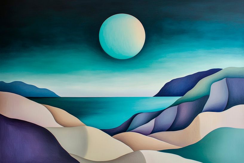 Abstract coastal landscape with moon by Poster Art Shop