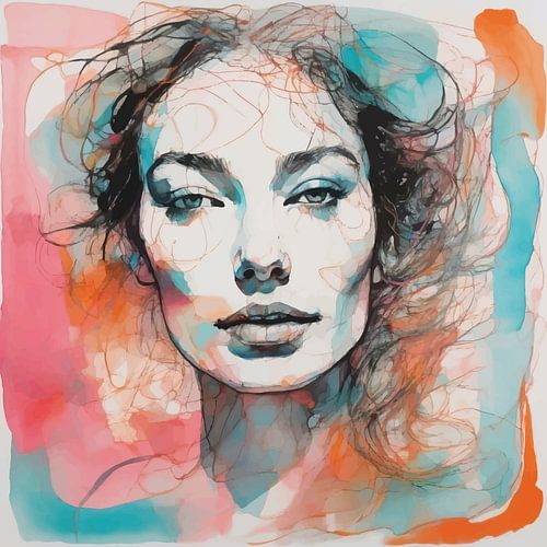 Minimalistisch aquarelschilderij van abstracte vrouw