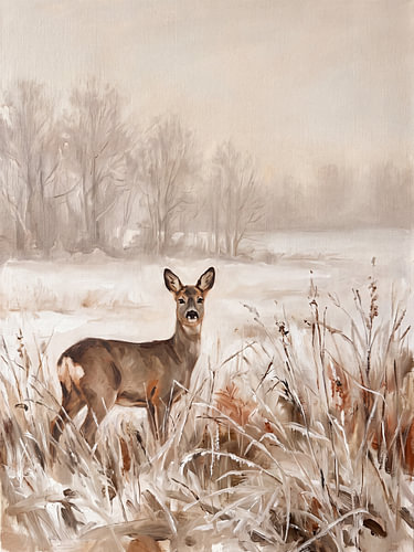 Roe deer in frosted grass – Winter Stillness