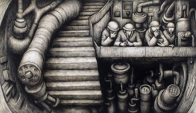 Arbeiterpause im Maschinenraum von Frank Heinz