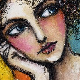 Frau mit Locken von Abstraktes Gemälde
