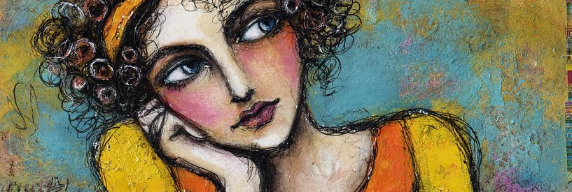 Vrouw met Krullen van Abstract Schilderij