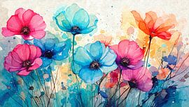 Des fleurs à l'aquarelle dans un tourbillon de couleurs