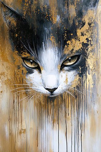 Abstracte kat met gouden accenten