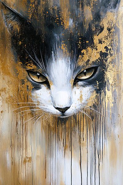 Abstrakte Katze mit goldenen Akzenten von Imperial Art House