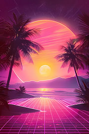 Neon Sunset: 80s Synthwave Oasis von Dave Schloffi