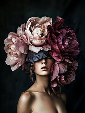 Vrouwelijk Portret met Romantische Bloemen van Your unique art