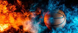 Le basket-ball dans le brouillard de feu et de glace sur Poster Art Shop