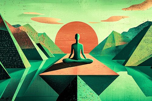 Meditatie in surrealistisch landschap