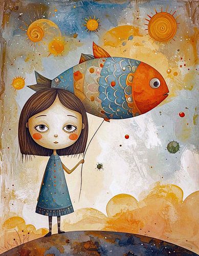 Art for Kids - Noor laat haar vis even luchten van Moonheart Artworks