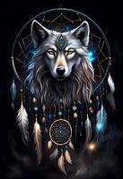 Wolf Dreamcatcher Indian Mystical Power Animal
