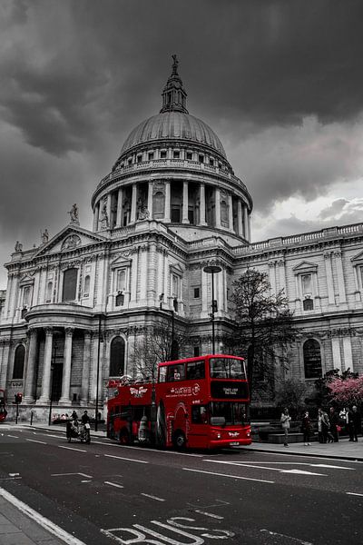Roter Bus an der St. Paul's-Kathedrale, London von Nynke Altenburg