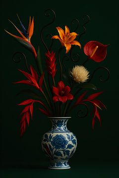 Fiery Elegance - Delft Blue Still Life