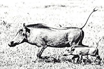 Wrattenzwijn moeder en haar big gemengde techniek